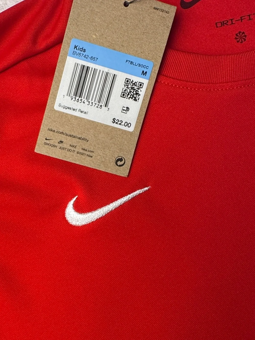 Nike Red Short Sleeve Dri-FIT Tee with White Swoosh